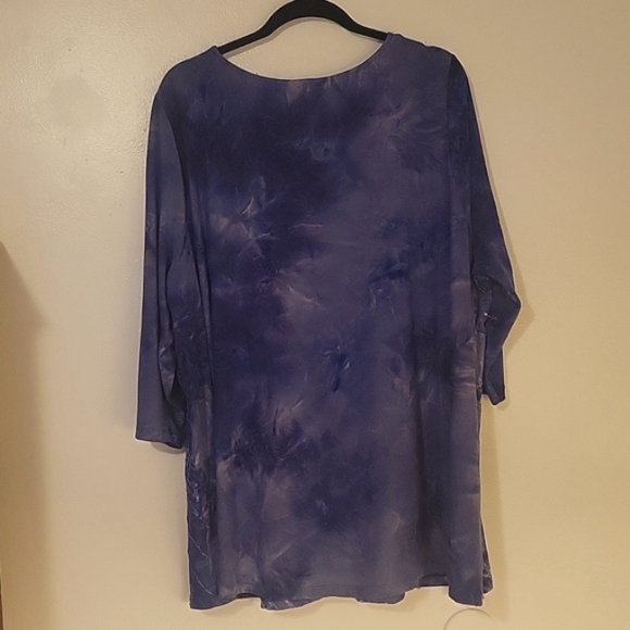Catherines Women's Blue Starlight Quarter Sleeve Blouse, Size 2X - Picture 5 of 7